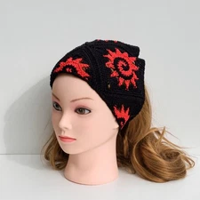 Black red crochet bandana triangle sun head scarf bohemian celestial hair wrap