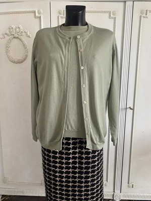Peter Hahn Wool Khaki/Lime Green Two-Piece Set Cardigan Size XL-XXL