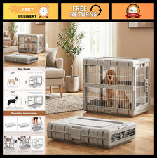 ZOMISIA Collapsible Heavy Duty Dog Crate with Wheels, Beige