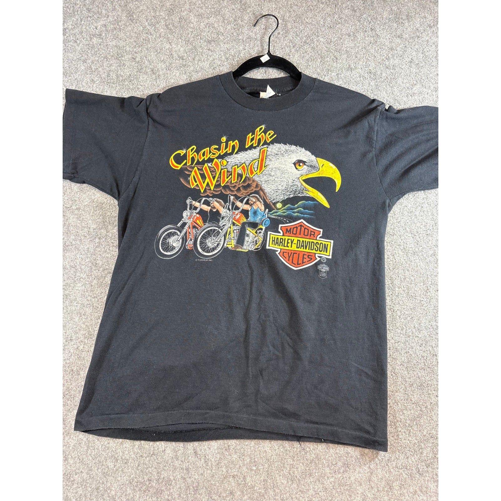 VINTAGE 80s Chasin The Wind Harley Davidson Shirt Mens Black Graphic Tee USA XL