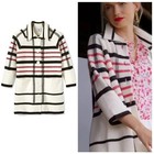 Cabi # 6441 Executive Jacket Red/Black/Cream Striped Cotton Blend Coat Small