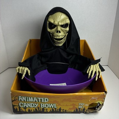 Magic Power Halloween Animated Candy Bowl Reaper Skeleton New In Box Works!