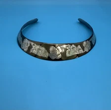 Vintage Silver Tone Floral Etched Torc