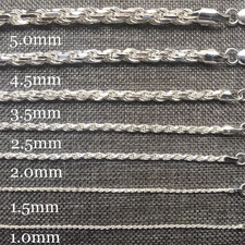 Sterling Silver Twisted Rope Chain Necklace 1mm-5mm 14-36 inch Italian 925