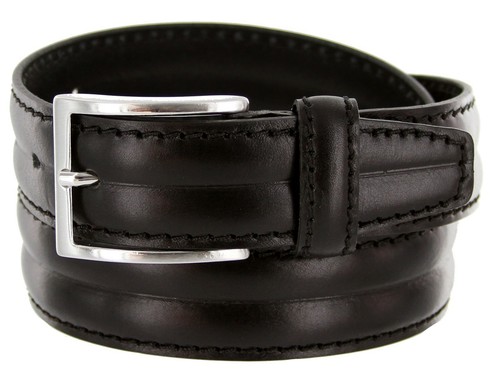 Men's Italian Genuine Leather Dress Casual Belt, Made in Italy 1-3/8" Wide - Picture 2 of 5