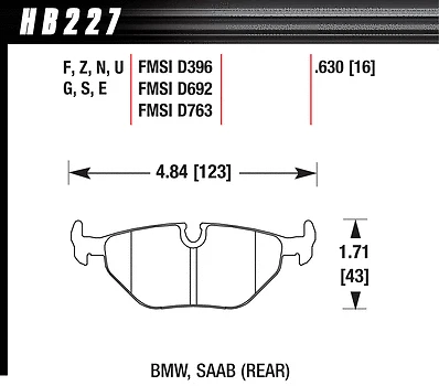 Pastillas de freno traseras Hawk HB227Z.630 Performance cerámica para BMW Z4 2003-2008 Foto 4 de 4