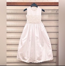 Linzi Jay White Pearl Floral Lace Embroidered Satin Communion Gown Child Dress
