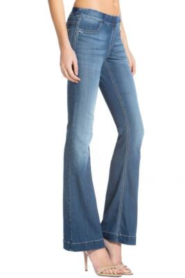 Cello Mid Rise Pull On Deluxe Comfort Flare Jeans Medium Denim