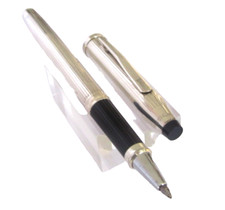 Penna Stilo Roller Sfera Cross Century II Argento Massiccio Motivo Striature Q6