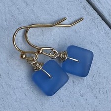 Min Favorit Sky Blue Sea Glass Square Gold Pl Artisan Earrings Petite