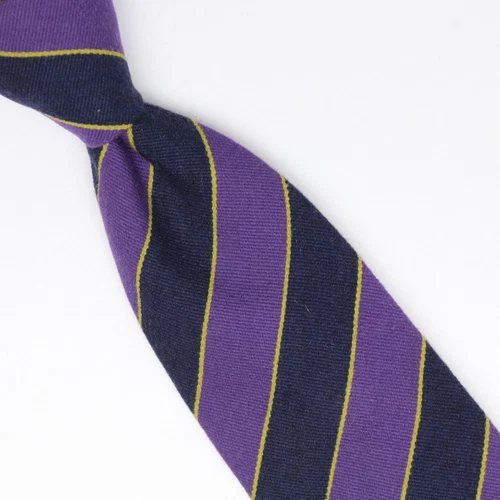 Josiah France Mens Wool Silk Necktie Navy Purple Yellow Repp Stripe Weave Tie