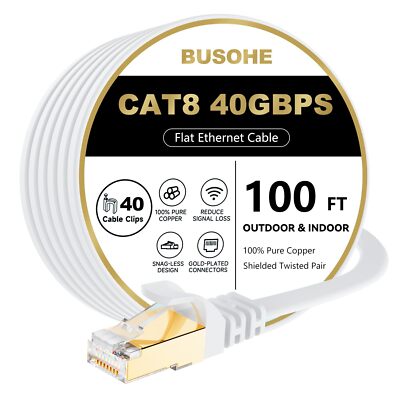 Cat 8 Ethernet Cable 100 FT 40Gbps 2000Mhz High Speed Flat Cat8 Cable Patch C...