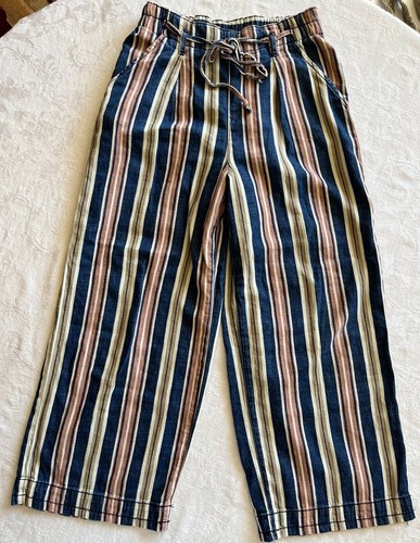 Amer. Eagle Womens High-waisted Culottes Wide Leg Striped Capri Pants SZ 00 EUC