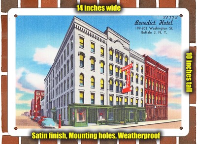 METAL SIGN - New York Postcard - Benedict Hotel 199-203 Washington St., Buffalo
