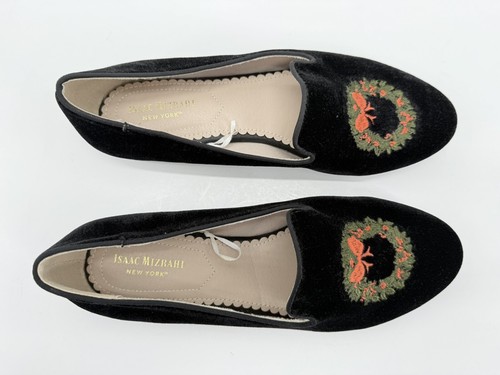 Isaac Mizrahi Mujer Guirnalda de Navidad Fumar Pisos Negro Terciopelo 7 Zapatillas Mocasín - Imagen 7 de 9