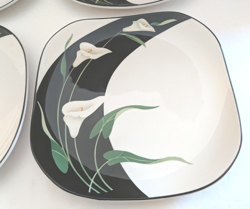 Sango Quadrille Black Lilies Salad Plate 5101 Semi Porcelain Set of 4 Korea VGUC - Picture 4 of 11