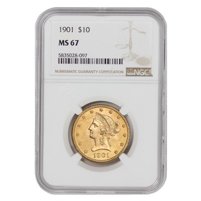 1901 $10 Gold Liberty Head NGC MS67 U.S. Eagle Low Population Rare Coin