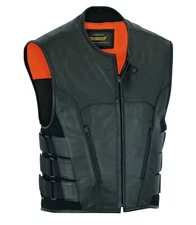 Swat Style Leather Vest Men Perforated Motorcycle Tactical Black Concealed Carry