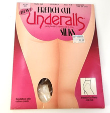 Underalls Pantyhose Size A-B 345 Suntan Sandalfoot French Cut Vtg Open READ 
