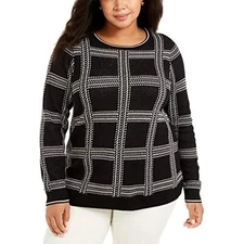 MSRP $70 Charter Club Womens Plus Plaid Metallic Sweater Black Size 0X