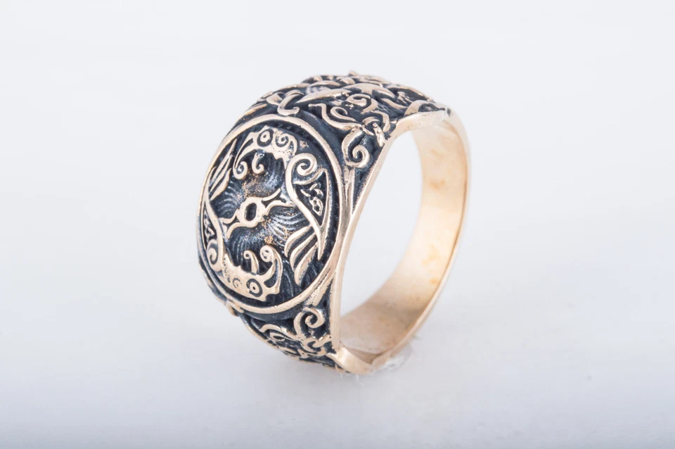 Adorno de Mammen Anillo de Cuervo Hecho a Mano Vikingo Joyería Nórdica Unqiue Foto 2 de 4