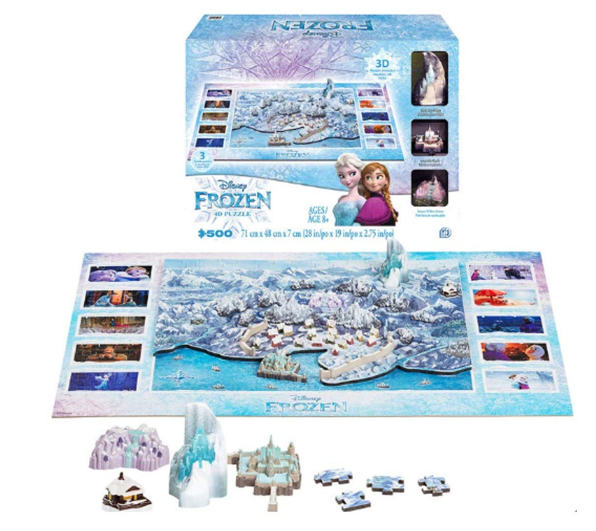 Disney Frozen 4D/3D Jigsaw Puzzle 500 Pieces Anna, Elsa, Olaf
