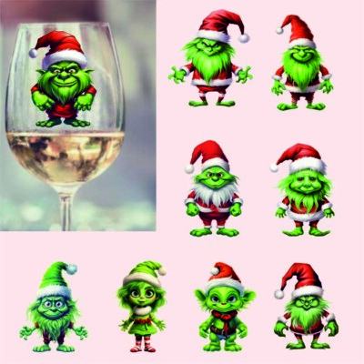 9x bunt gemischt Weihnachten Grinch Vinyl Aufkleber Abziehbild Becher Weinglas Flasche