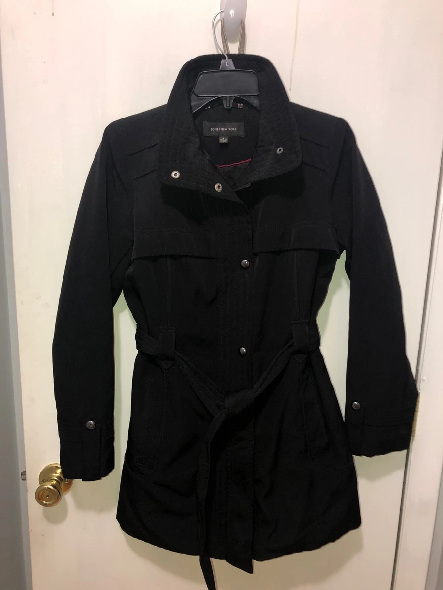 Jones New York Black Belted Stylish Trench Coat Womens SZ Small