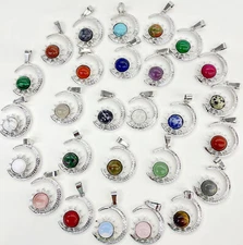12pcs Mixed Natural Stone Gems Moon Sun Pendants Chakra Reiki Healing Amulet