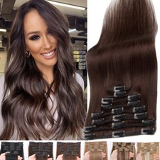 8A CLEARANCE 100 Human Hair Extensions Clip In Real Remy Hair Full Head/Caramel