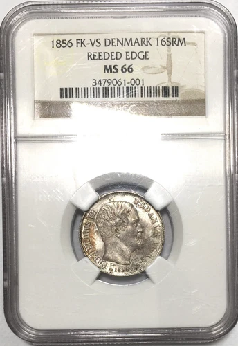 NGC MS66 Denmark 1856 16 Skilling