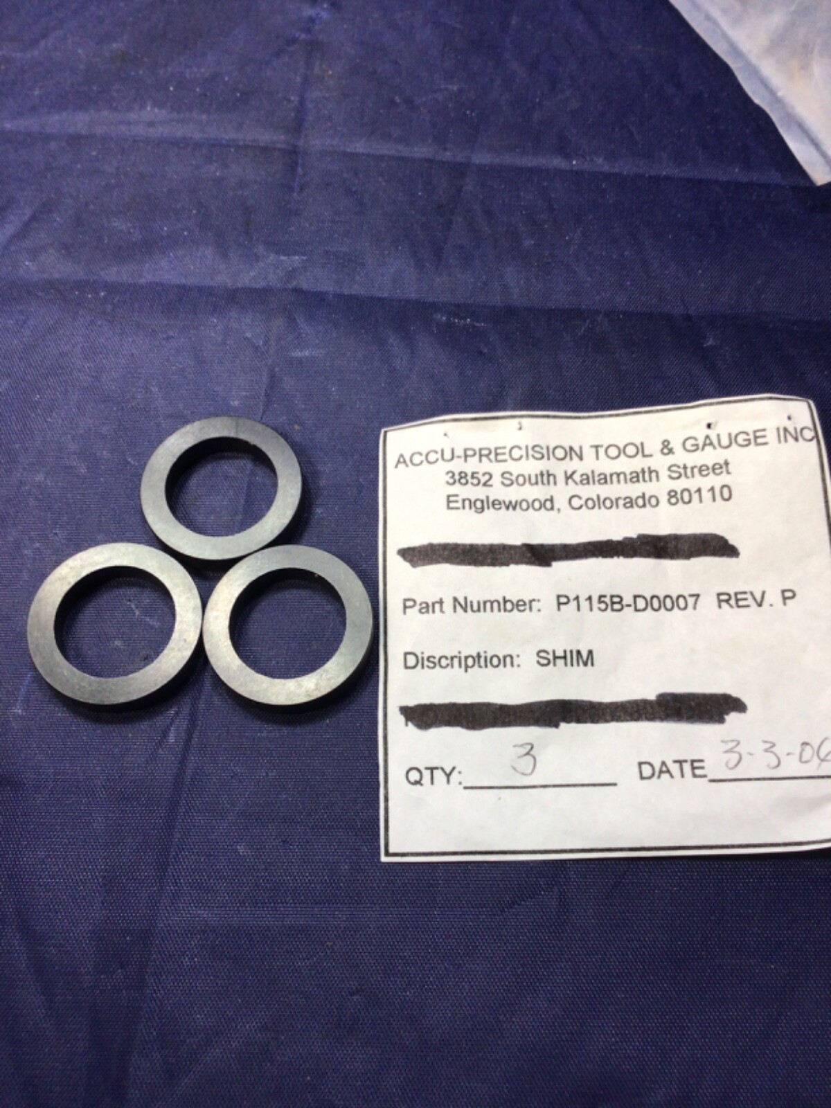 ACCUPRECISION TOOL Shim P115BD007 REV. P Set of 3 NEW eBay
