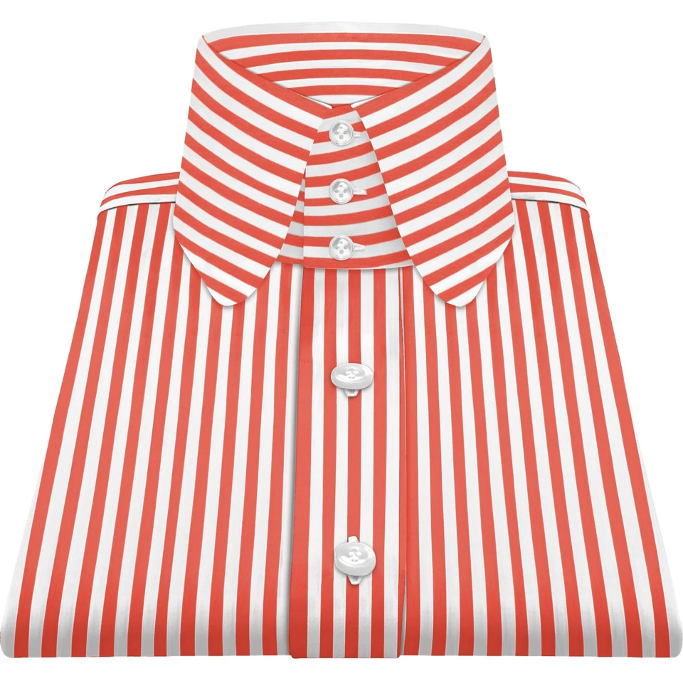 Men's Vintage High Penny Collar 3 Buttons Tall Neck Orange Stripes Dress Shirt - image 4 of 4