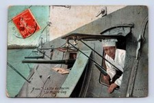 French Navy Chef in Warship Window w Knife "Le Maitre Coq" Antique France 1908