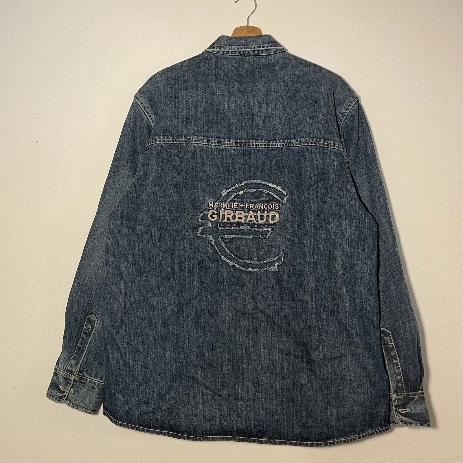 Marithe' Francois Girbaud Embroidered Denim Jacket Overshirt Size XL 90s Style