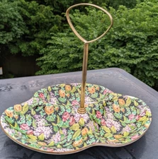 Vintage Lord Nelson Ware Chintz Black Beauty Tidbit Tapas Dish Tray w/ Handle