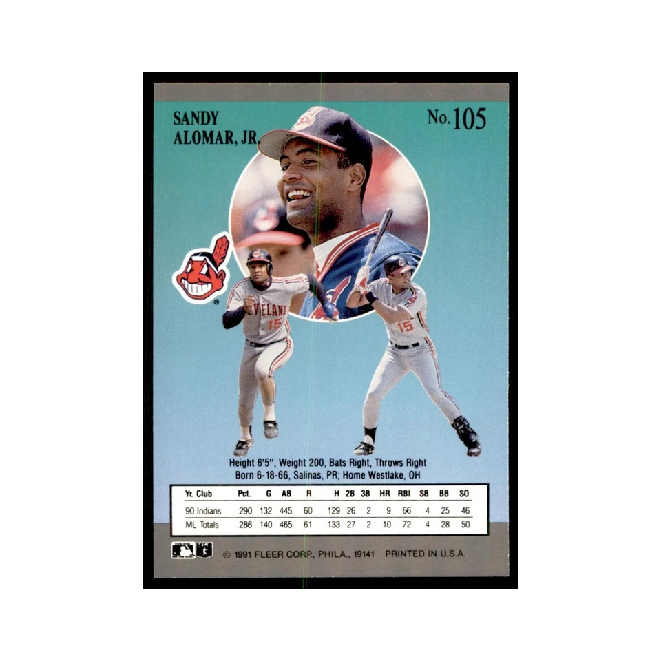Sandy Alomar Jr. 1991 Fleer Ultra #105 Baseball Cards Baseball Card NM - Image 2 of 3