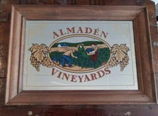 VTG Almaden Vineyards Mirrored Bar Sign 21.5 X 15.5” Wine Advertising Wood Frame