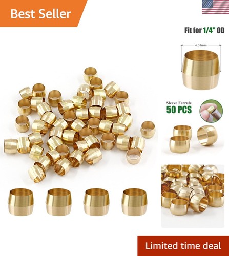 50 Pcs Brass Compression Fitting, 1/4" Tube OD Compression Sleeves Ferrules B...
