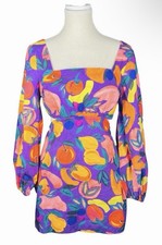 Anthropologie Farm Rio Purple Fruit Floral Print Mini Dress Size L NWT