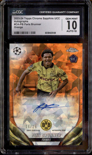 2023-24 Topps Chrome Sapphire UCC Auto Orange #CA-PB Paris Brunner RC /25 CGC 10