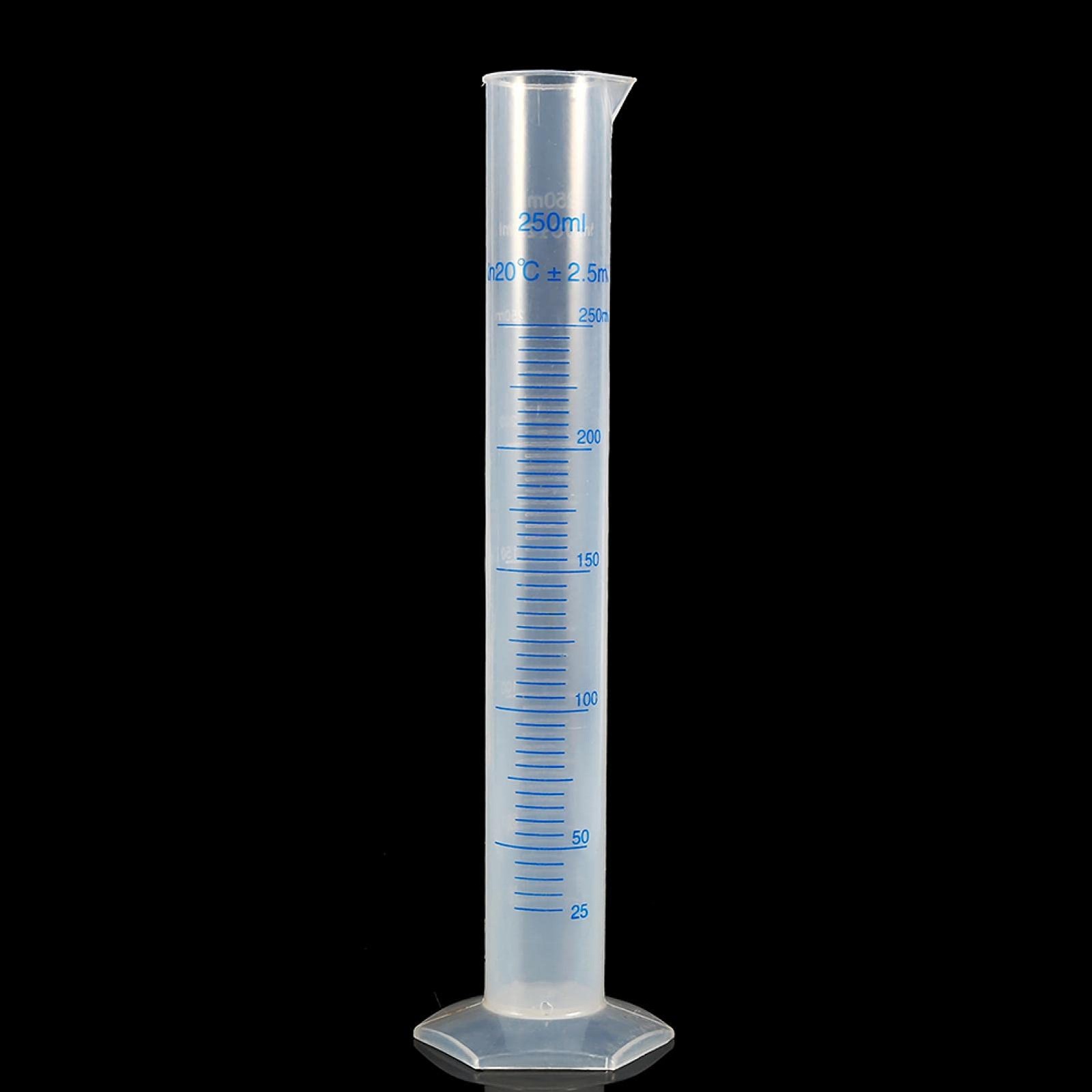 Éprouvette graduée en verre de 250 ml et éprouvette en plastique transparent