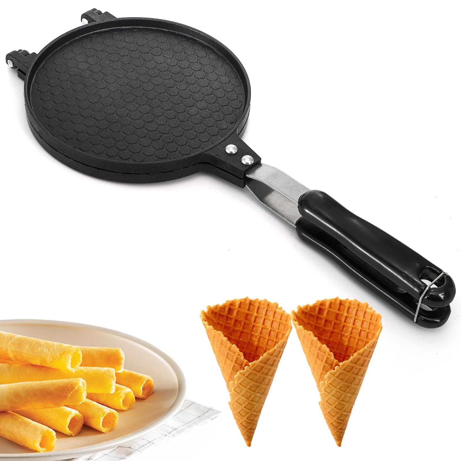 Waffle Cone Maker, Nonstick Ice Cream Cone Maker, 6.7" Egg Roll Crepe Pan, Ca...