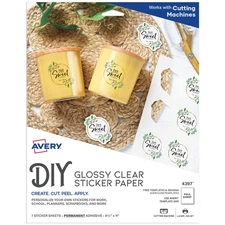 Avery Sticker Paper, 8.5" x 11", Glossy Clear, 7 Sheets (4397) Fast Delivery