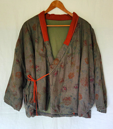 100% Linen Quilted Kimono Cardigan Jacket Wrap Front Na Nian Bu Yu One Size M L