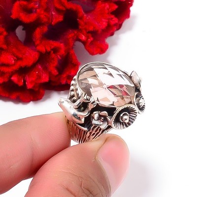 Morganite 925 Sterling Silver Frog Ring S.8 R111943