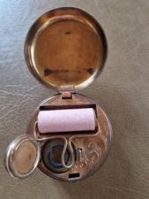 Leder bezogene Miniatur-Reiseschreibdose aus Kupfer ? Antik Tintenfass