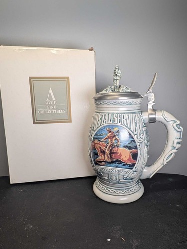 Avon Salute to Postal Service Pony Express Lidded Beer Stein 1996 Handcrafted