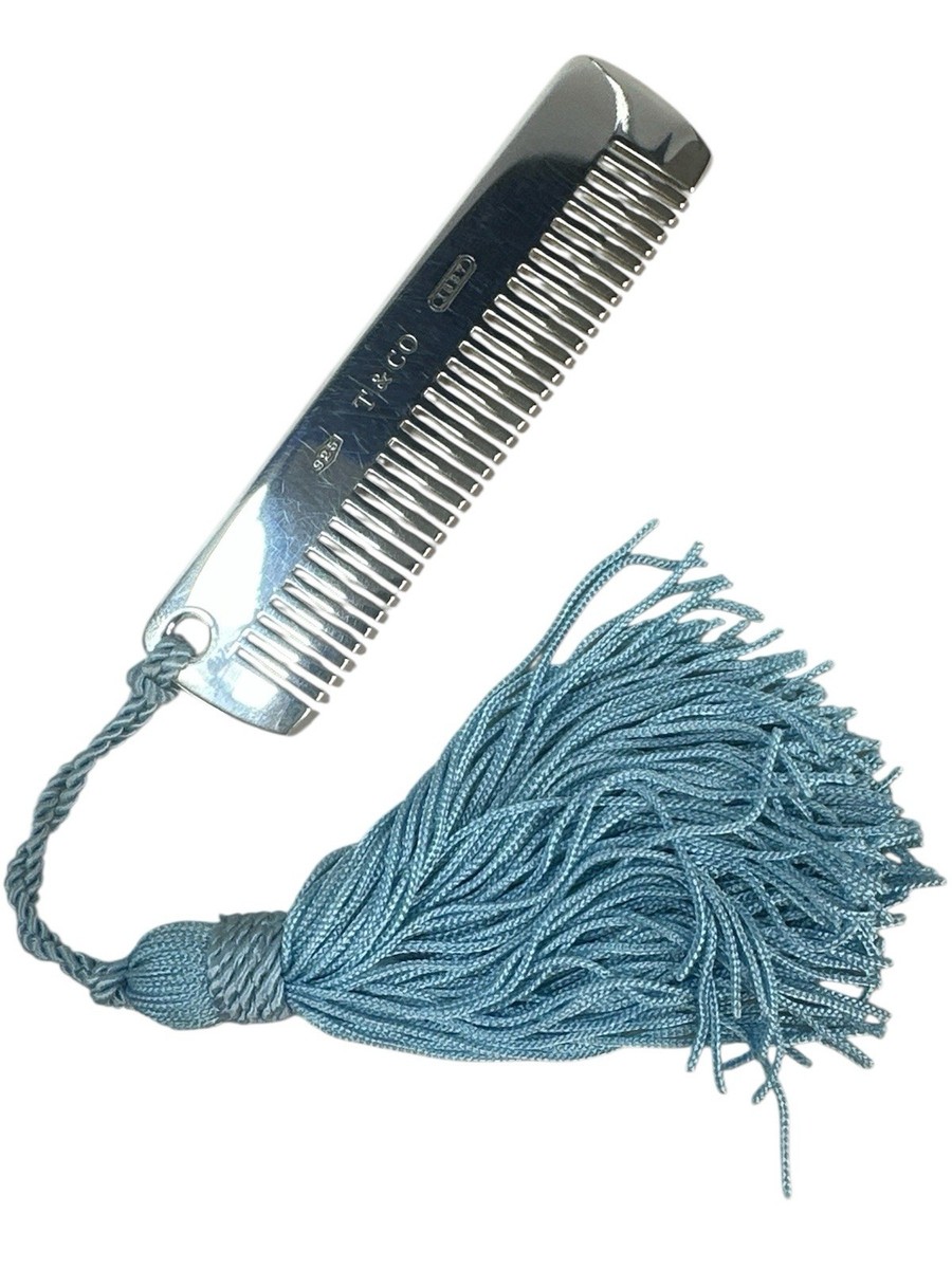 Tiffany & Co. Sterling Silver 1837 Baby Comb with Blue