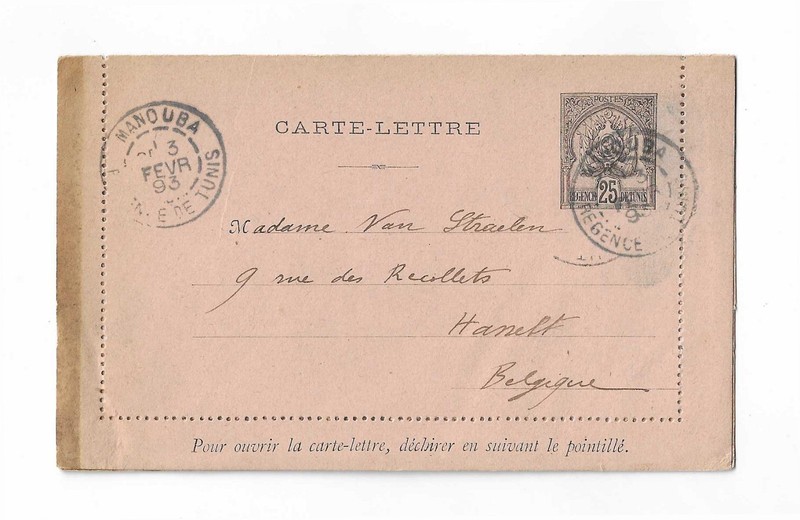 Tunisia 1893 25c letter card with better town CDS to Belgium